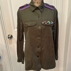Hommage Embellished Olive Green Military Jacket size Medium